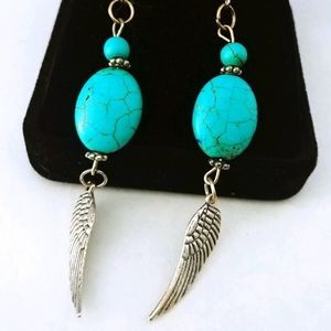 Turquoise Earrings with Feather Beads